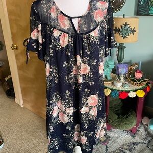 Perseption Navy Dress with Pink Floral Print